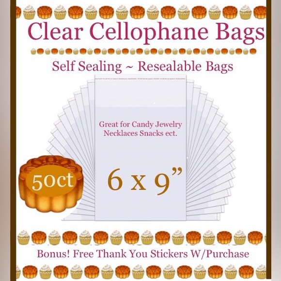 50ct~6’x9’ Crystal Clear Cello Bags w/Free Stickers 🍃🆕🍃 Self Seal- - Picture 1 of 7